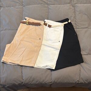 Tan, White, and Black Shorts Trio